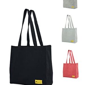 JOORY Premium Cotton Canvas Tote Bag with 6 Internal Pockets – Washable Heavy-Duty Cotton Canvas Bag with Reinforced Stitching Dark Blue