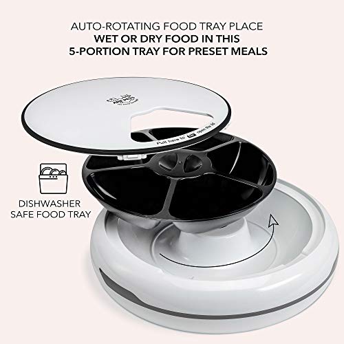 Arf Pets Automatic Pet Feeder, 5 Meal Food Dispenser for Dogs, Cats & Small Animals w/Programmable Timer, Dishwasher-Safe Tray Feeds Wet or Dry Food - (Serves 4 Meals Per Day) Adopter Included