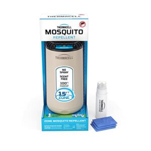 thermacell patio shield mosquito repeller; highly effective mosquito repellent for patio; no candles or flames, deet-free, scent-free, bug spray alternative; includes 12-hour refill