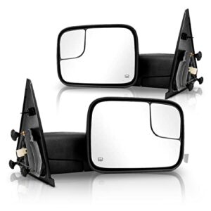 PZ Driver and Passenger Side Tow Mirrors with POWERED HEATED Without SIGNAL BLACK,Replacement Fit For 02-08 for Dodge for Ram 1500 03-09 for Dodge for Ram 2500 3500