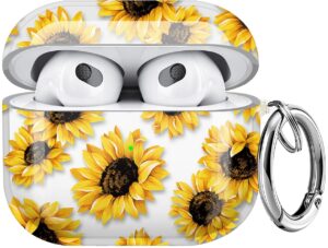 maxjoy compatible airpods 3rd generation case cover, sunflower clear cute 3rd generation case for women with keychain protective hard gen 3 shell designed for apple airpod 3 case 2021, flower