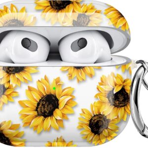 Maxjoy Compatible AirPods 3rd Generation Case Cover, Sunflower Clear Cute 3rd Generation Case for Women with Keychain Protective Hard Gen 3 Shell Designed for Apple AirPod 3 Case 2021, Flower