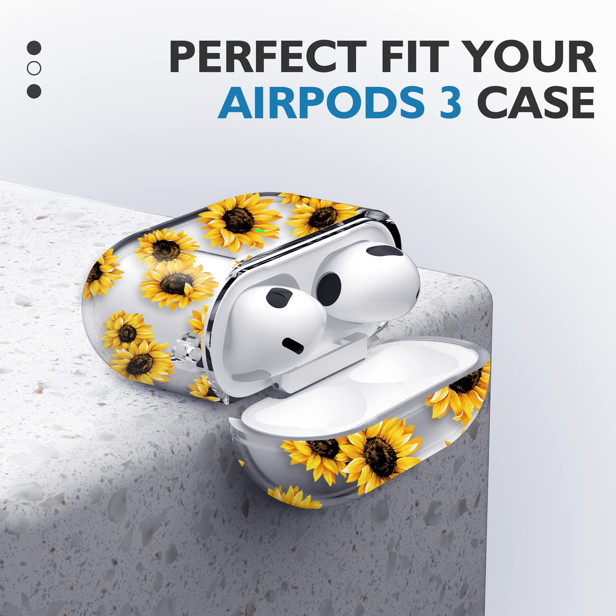 Maxjoy Compatible AirPods 3rd Generation Case Cover, Sunflower Clear Cute 3rd Generation Case for Women with Keychain Protective Hard Gen 3 Shell Designed for Apple AirPod 3 Case 2021, Flower