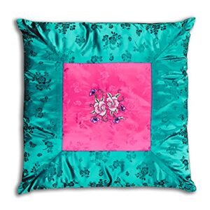 respekt san francisco korean queen meditation cushion with embroidery design for women and men, yoga, sitting on floor: 24” (green: throw pillow)