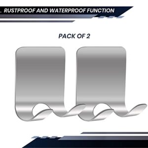 Performore 2 Pack of Stainless Steel Double Hook Hangers with Flat Back and 3M Foam Adhesive, Adhesive Shower Hooks, Razor Holder, Towel Hangers for Bathroom or Kitchen Wall