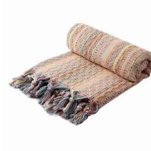 Bohemian Hand Loomed Beige Salmon Beach Bath Towels - 100% Turkish Cotton - Sand Resistant Highly Absorbent Fast Drying & Super Soft - Peshtemal Boho Towel Blanket