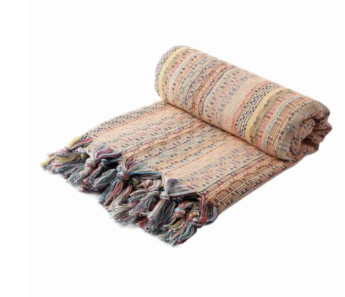 Bohemian Hand Loomed Beige Salmon Beach Bath Towels - 100% Turkish Cotton - Sand Resistant Highly Absorbent Fast Drying & Super Soft - Peshtemal Boho Towel Blanket