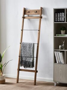 iltokk wooden blanket ladder: 6ft wall leaning blanket ladder, rustic decorative quilt ladder, 4-tier farmhouse blanket ladder with 2 hanging hooks, for bedroom, brown