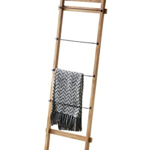 iltokk Wooden Blanket Ladder: 6ft Wall Leaning Blanket Ladder, Rustic Decorative Quilt Ladder, 4-Tier Farmhouse Blanket Ladder with 2 Hanging Hooks, for Bedroom, Brown