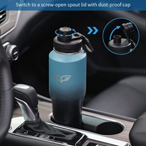 Uchiers 32oz Tumbler with Handle Stainless Steel Water Bottle Fit Car Cup Holder, Vacuum Double Wall Flask with Straw Lid, Spout lid, Keep Cold for 24 Hrs, Hot for 12 Hrs(Blue/Black)