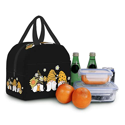 Pubnico Insulated Lunch Box Reusable Lunch Bag Meal Portable Container Tote For Women Work Picnic Sunflower With Bee Cute Gnome