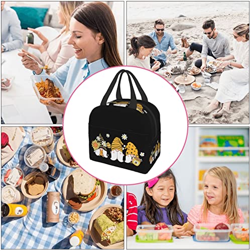 Pubnico Insulated Lunch Box Reusable Lunch Bag Meal Portable Container Tote For Women Work Picnic Sunflower With Bee Cute Gnome