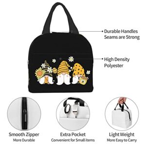 Pubnico Insulated Lunch Box Reusable Lunch Bag Meal Portable Container Tote For Women Work Picnic Sunflower With Bee Cute Gnome