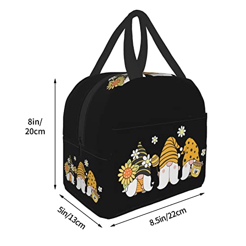 Pubnico Insulated Lunch Box Reusable Lunch Bag Meal Portable Container Tote For Women Work Picnic Sunflower With Bee Cute Gnome