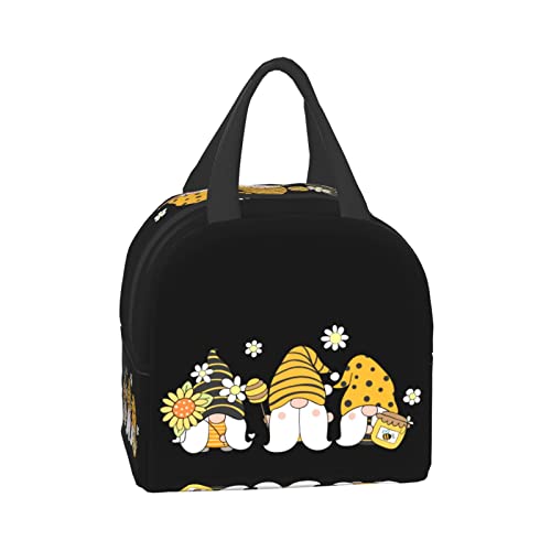 Pubnico Insulated Lunch Box Reusable Lunch Bag Meal Portable Container Tote For Women Work Picnic Sunflower With Bee Cute Gnome