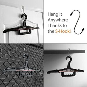 HICE Heavy Duty Standard Hanger | Set of 2 | 150 lb Load Capacity | Durable High Impact Resin | for Heavy Hunting Gear, Wetsuits, Coats, Dress Shirts, Motorcycle Jackets, Bulky Clothing (Black)