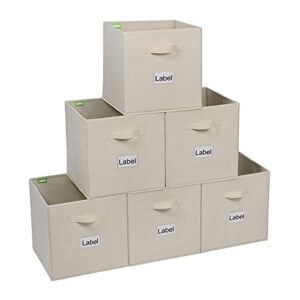 keegh fabric storage cubes 13 x 13 foldable cube storage bins for shelves collapsible cubby storage boxes with labels, set of 6（beige）