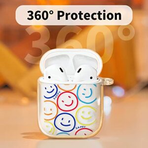 MOLOVA Airpods Case Cover,Cute Double Side Smiley Face Clear Soft Silicone Smooth Shockproof with Keychain Girls Kids Women airpods Smiley face Case for Airpods 2 & 1 Charging Case Cover