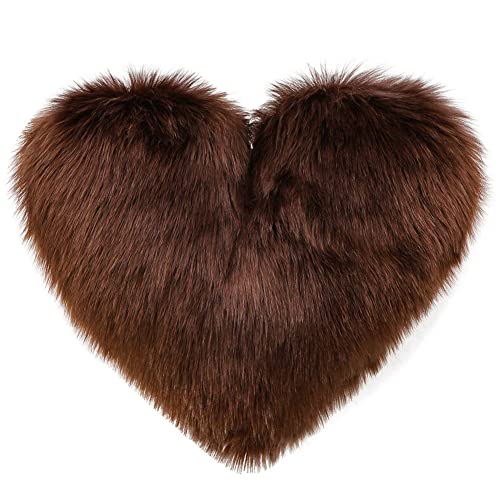 vctops Faux Fur Heart Shaped Throw Pillow with Insert Soft Plush Throw Pillows Decorative Fluffy Throw Pillow for Living Room Bedroom Car Office (Coffee A, 16"x20")