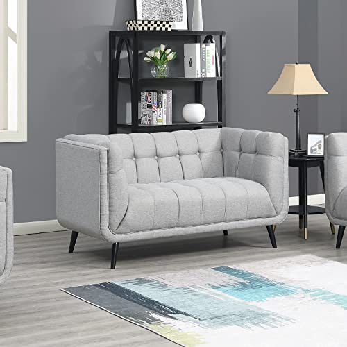 AC Pacific Sara Button Tufted Upholstered Living Room Loveseat, Gray