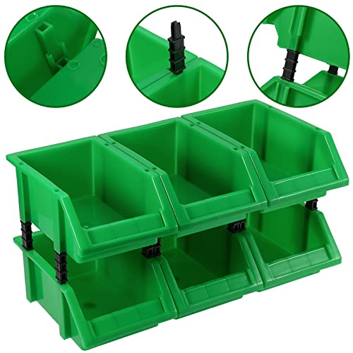 HOIGON 12 Pack Garage Storage Tool Bin, Green Plastic Hanging Stacking Stackable Organizer Storage Rack for Hardware Tools Organization, Workshop, Small Parts, 7.09 x 4.72 x 3.15 Inch