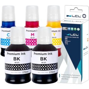 lcl compatible ink bottle replacement for canon gi21 gi-21 gi-21pgbk gi-21bk gi-21c gi-21m gi-21y pixma g3260 g2260 g1220 (2black pigment 170ml, cmy dye 70ml, 5-pack)