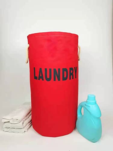 FENGLE 85L Large Laundry Basket (4 Colors),Waterproof Laundry Hamper, Laundry Bag with Padded Handles, Clothes Hamper Stands Up Well, Collapsible Laundry Basket Easy Storage (1 section, red)