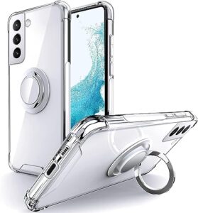 silverback for samsung galaxy s22 case clear with ring kickstand, protective shock -absorbing bumper shockproof phone case for galaxy s22 -clear