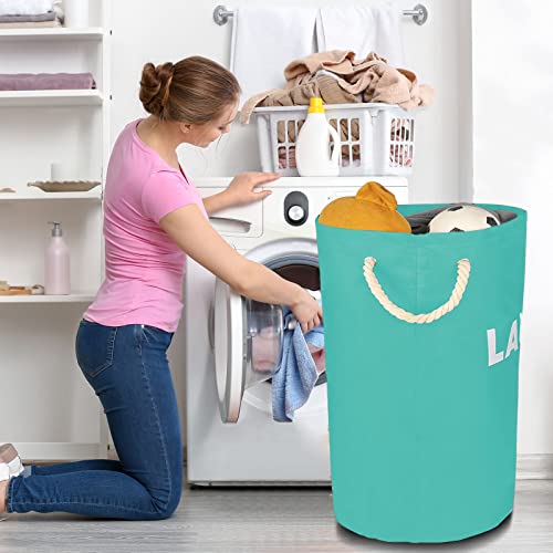 FENGLE 85L Large Laundry Basket (4 Colors), Waterproof Laundry Hamper, Laundry Bag with Padded Handles, Clothes Hamper Stands Up Well, Collapsible Laundry Basket Easy Storage (1 section, green)