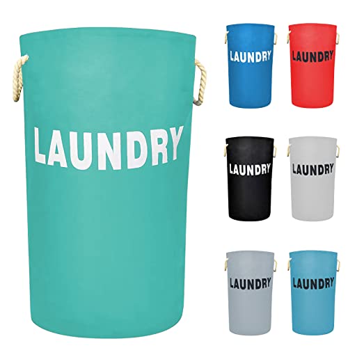 FENGLE 85L Large Laundry Basket (4 Colors), Waterproof Laundry Hamper, Laundry Bag with Padded Handles, Clothes Hamper Stands Up Well, Collapsible Laundry Basket Easy Storage (1 section, green)