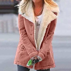 Zieglen Winter Coats for Women Women's Lapel Sherpa Fleece Lined Denim Jacket Winter Button Down Warm Coat Outerwear 53