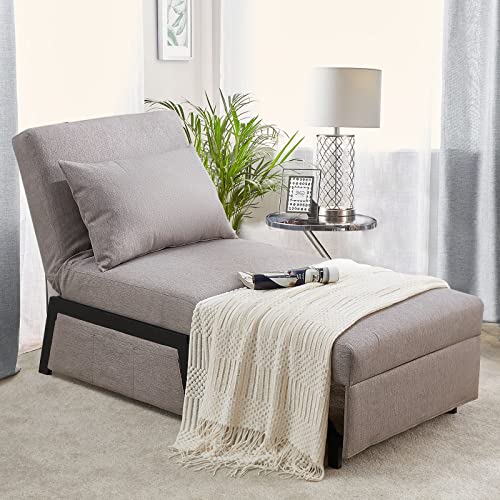 YODOLLA 4 in 1 Convertible Chair Bed, Pullout Small Sofa Bed Sleeper Sofa for Adult, Pop up Single Folding Bed, Chair, Chaise Lounge, Ottoman, Grey