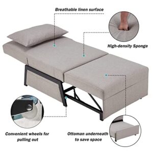 YODOLLA 4 in 1 Convertible Chair Bed, Pullout Small Sofa Bed Sleeper Sofa for Adult, Pop up Single Folding Bed, Chair, Chaise Lounge, Ottoman, Grey