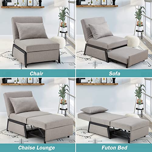 YODOLLA 4 in 1 Convertible Chair Bed, Pullout Small Sofa Bed Sleeper Sofa for Adult, Pop up Single Folding Bed, Chair, Chaise Lounge, Ottoman, Grey