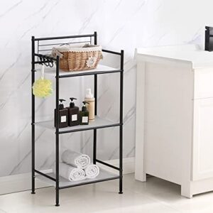 mallboo 3-tier metal freestanding storage shelf,standing bathroom shelves with 3 x pp shelf liners and 4 x hooks for laundry kitchen office (black)