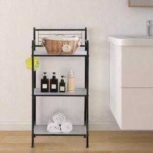 MallBoo 3-Tier Metal Freestanding Storage Shelf,Standing Bathroom Shelves with 3 x PP Shelf Liners and 4 x Hooks for Laundry Kitchen Office (Black)