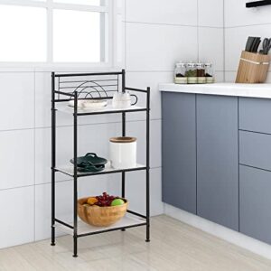 MallBoo 3-Tier Metal Freestanding Storage Shelf,Standing Bathroom Shelves with 3 x PP Shelf Liners and 4 x Hooks for Laundry Kitchen Office (Black)