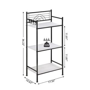 MallBoo 3-Tier Metal Freestanding Storage Shelf,Standing Bathroom Shelves with 3 x PP Shelf Liners and 4 x Hooks for Laundry Kitchen Office (Black)