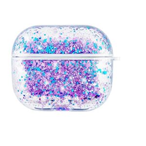 ucolor compatible with airpods 3 case 2021 purple blue glitter flowing waterfall quicksand designed 360° full protective shockproof portable cover