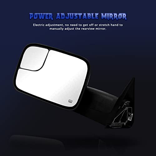 PZ Driver and Passenger Side Tow Mirrors with Powered Heated Black,Replacement for 1998-2002 for Dodge for Ram 1500 2500 3500