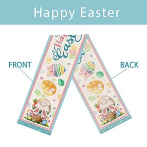 pinata Easter Table Runner, Happy Easter Table Runner 72 Inch, Burlap Bunny Dresser Scarves for Kitchen, Small Rabbits Egg Linen Table Cloth for Holiday, Seasonal Spring Table Decor for Dinning Room