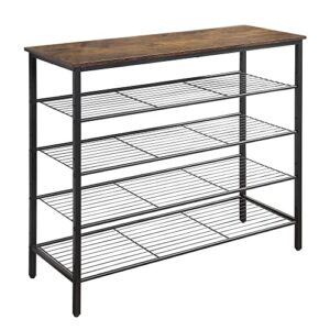 hqxing 5-tier shoe rack organizer, metal mesh shoe storage shelf, for entryway, hallway, closet, dorm room, industrial, rustic brown