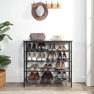 HQXING 5-Tier Shoe Rack Organizer, Metal Mesh Shoe Storage Shelf, for Entryway, Hallway, Closet, Dorm Room, Industrial, Rustic Brown