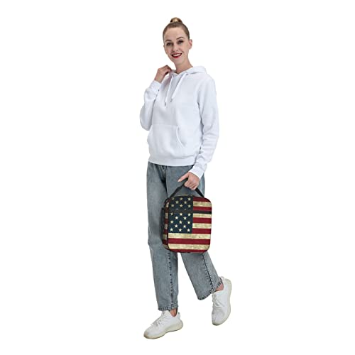 Hcokrzt Lunch Box Reusable Insulation Lunch Bag Usa American Flag Ice Packs Containers Tote Handbag For Women Men Teens Girls