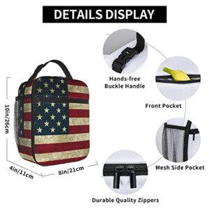 Hcokrzt Lunch Box Reusable Insulation Lunch Bag Usa American Flag Ice Packs Containers Tote Handbag For Women Men Teens Girls