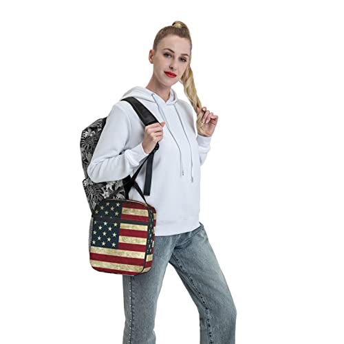 Hcokrzt Lunch Box Reusable Insulation Lunch Bag Usa American Flag Ice Packs Containers Tote Handbag For Women Men Teens Girls