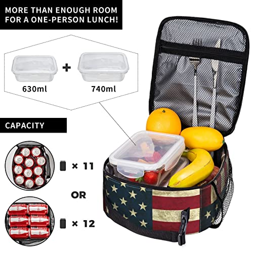 Hcokrzt Lunch Box Reusable Insulation Lunch Bag Usa American Flag Ice Packs Containers Tote Handbag For Women Men Teens Girls
