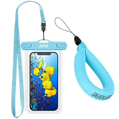 JOTO 1 Universal Waterproof Pouch + 1 Floating Wrist Strap for Camera iPhone 14 Plus 14 Pro Max iPhone 13 Pro Max Mini 12 11 Pro Max Xs Max XR X 8 7 6S Plus SE Galaxy S20 Ultra S10 up to 7" –Blue