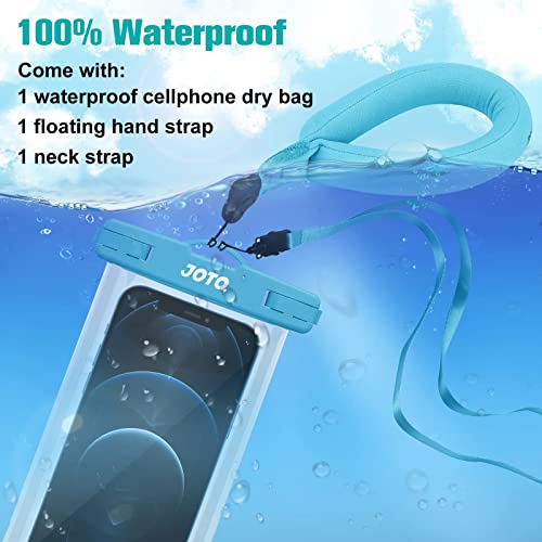 JOTO 1 Universal Waterproof Pouch + 1 Floating Wrist Strap for Camera iPhone 14 Plus 14 Pro Max iPhone 13 Pro Max Mini 12 11 Pro Max Xs Max XR X 8 7 6S Plus SE Galaxy S20 Ultra S10 up to 7" –Blue