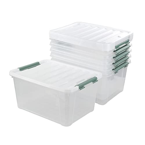 Innouse Plastic Latch Storage Box, 35 Quart, Pack of 6, Large Clear Plastic Bins